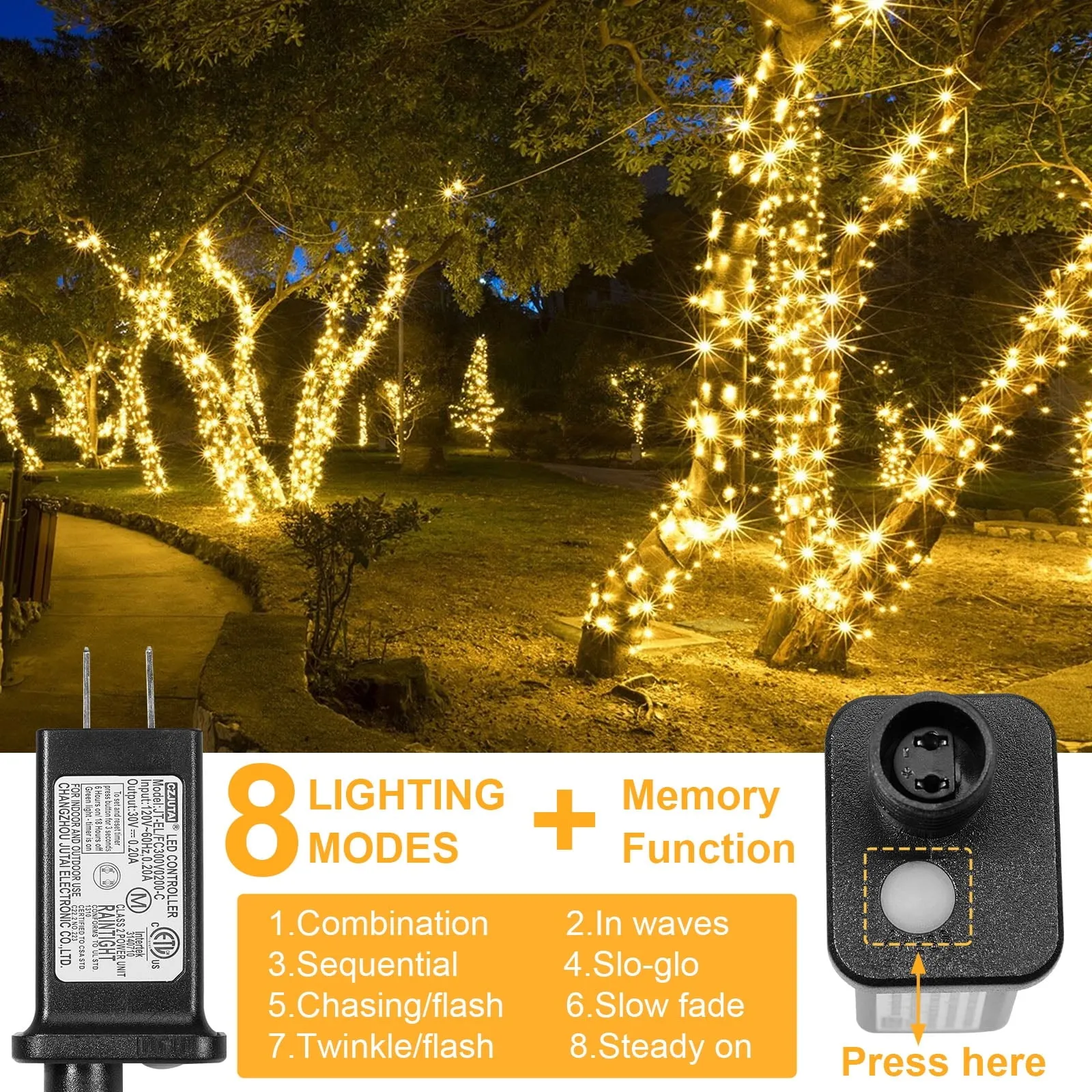 100-1000 LED Christmas Lights, Low Voltage Fairy String Lights with 8 Function Modes