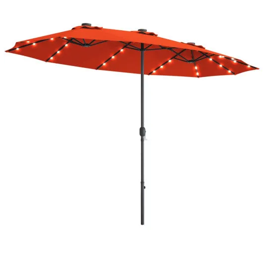 15 Ft Patio LED Crank Solar Powered 36 Lights  Umbrella without Weight Base-Orange