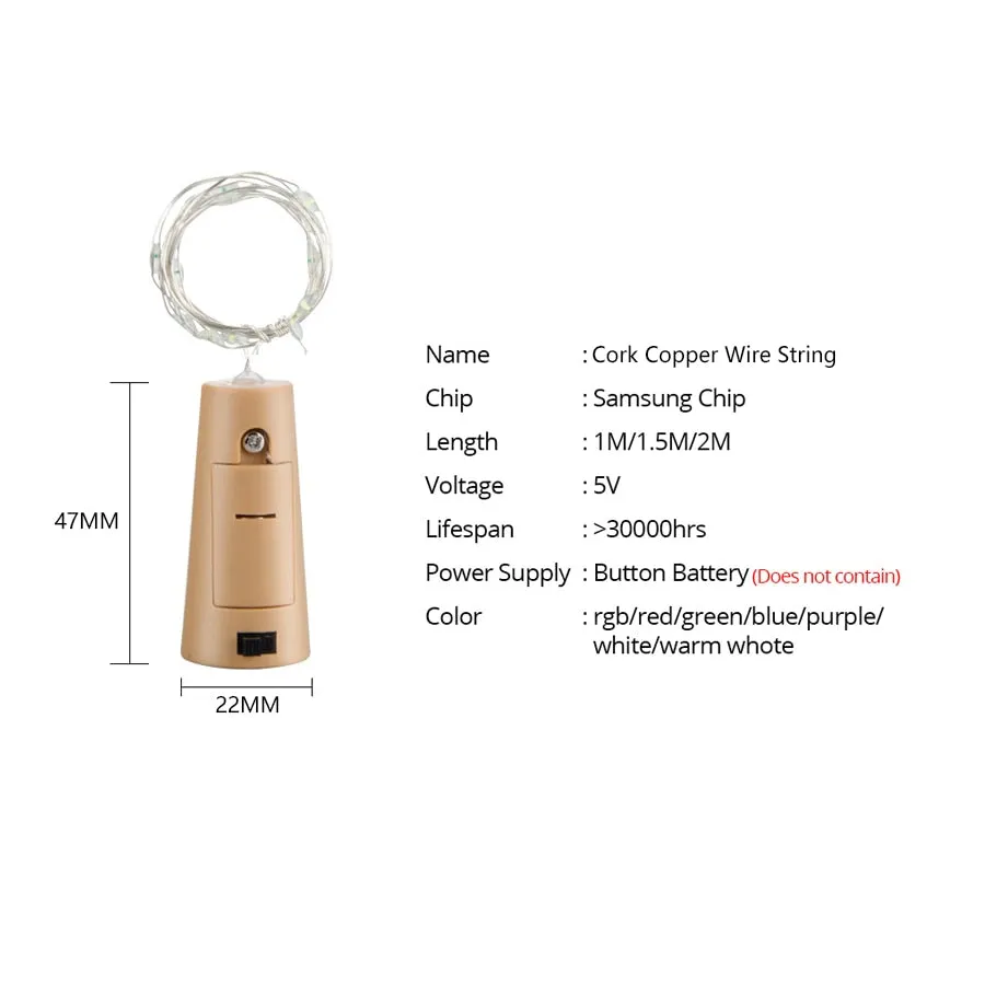 1M 2M Wine Bottle Lights With Cork LED String Light Copper Wire Fairy Garland Lights Christmas Holiday Party Wedding Decoration