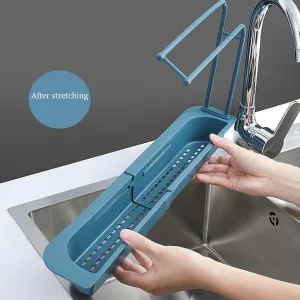 2307 Telescopic Adjustable Faucet Rack Dish Brushes Sponge Storage Shelves Sink Drain