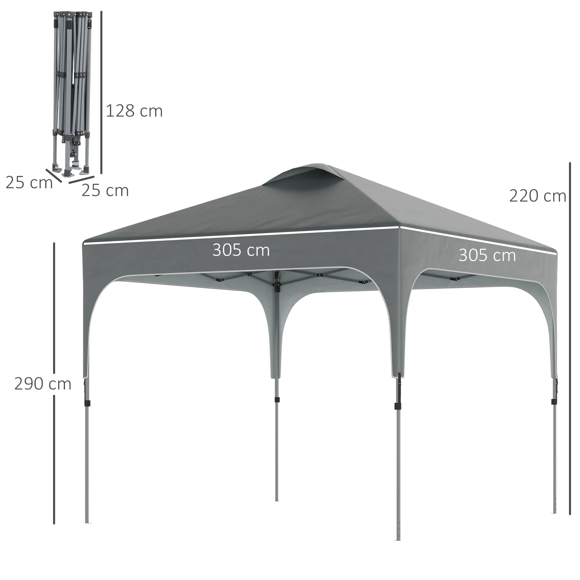 3 x 3 (M) Pop Up Gazebo, Foldable Canopy Tent with Carry Bag with Wheels and 4 Leg Weight Bags for Outdoor Garden Patio Party, Grey