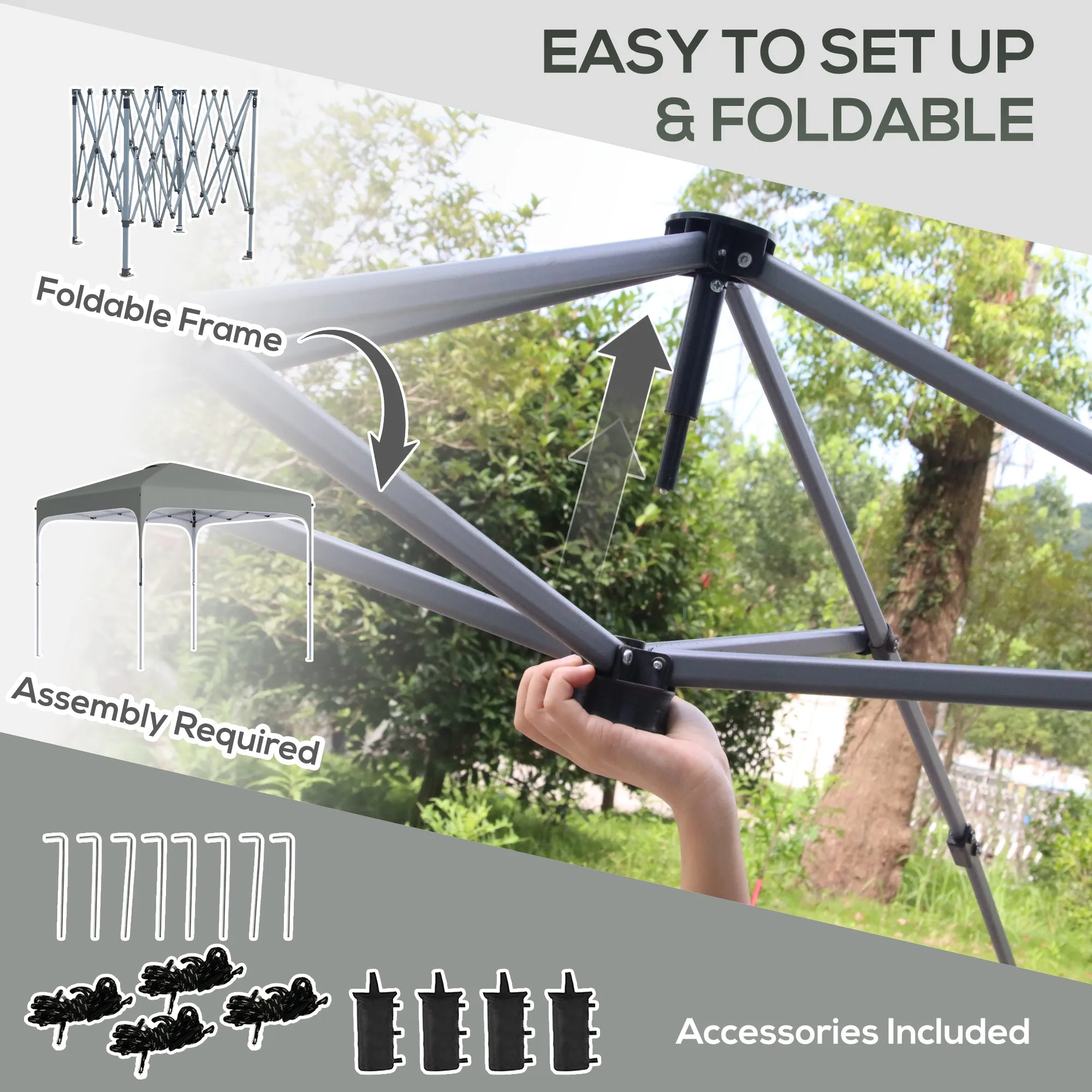 3 x 3 (M) Pop Up Gazebo, Foldable Canopy Tent with Carry Bag with Wheels and 4 Leg Weight Bags for Outdoor Garden Patio Party, Grey