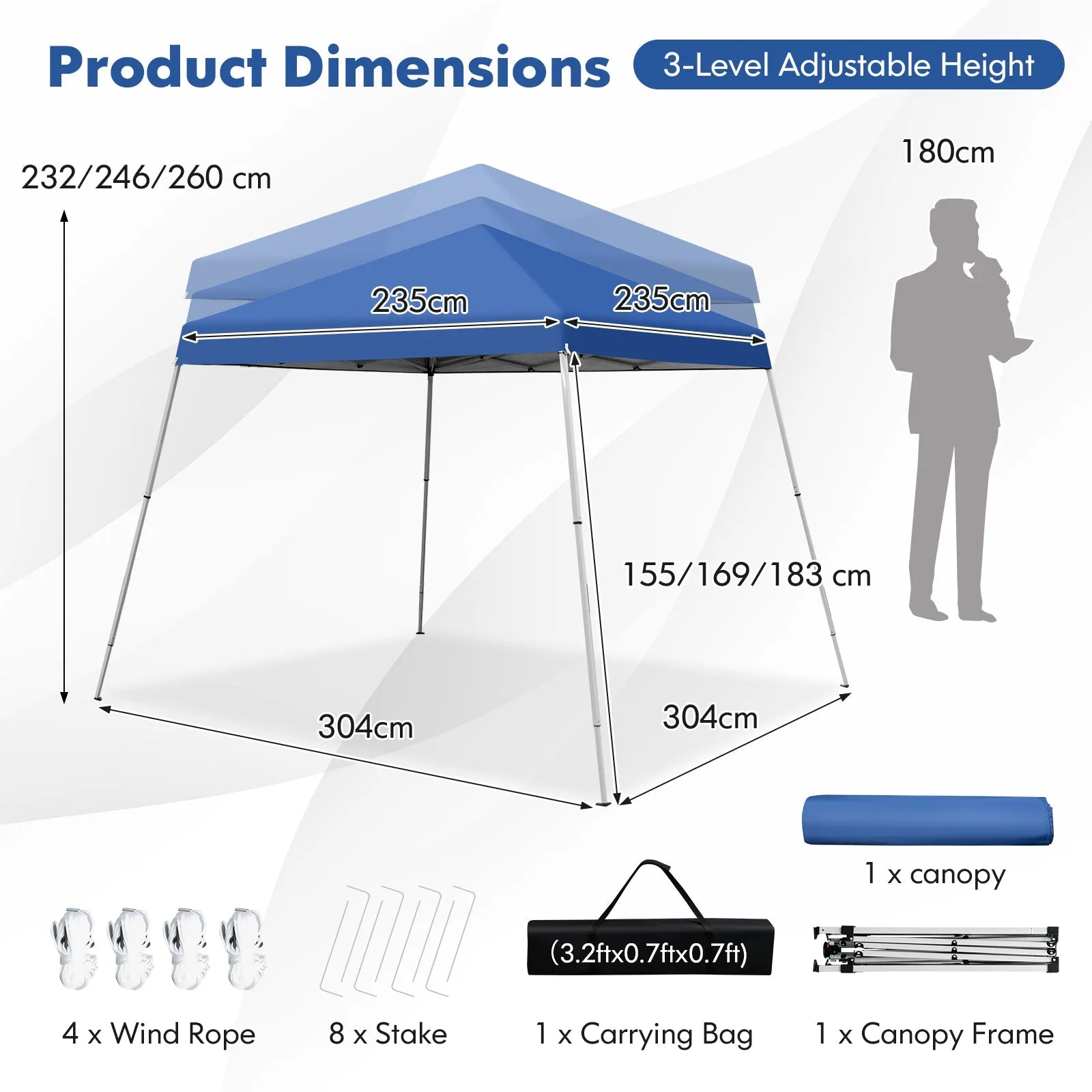 3 x 3M Pop-up Gazebo with Carrying Bag-Blue