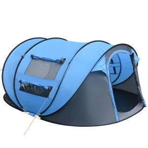 4-5 Person Pop-up Camping Tent Waterproof Family Tent w/ 2 Mesh Windows & PVC Windows Portable Carry Bag for Outdoor Trip Sky Blue