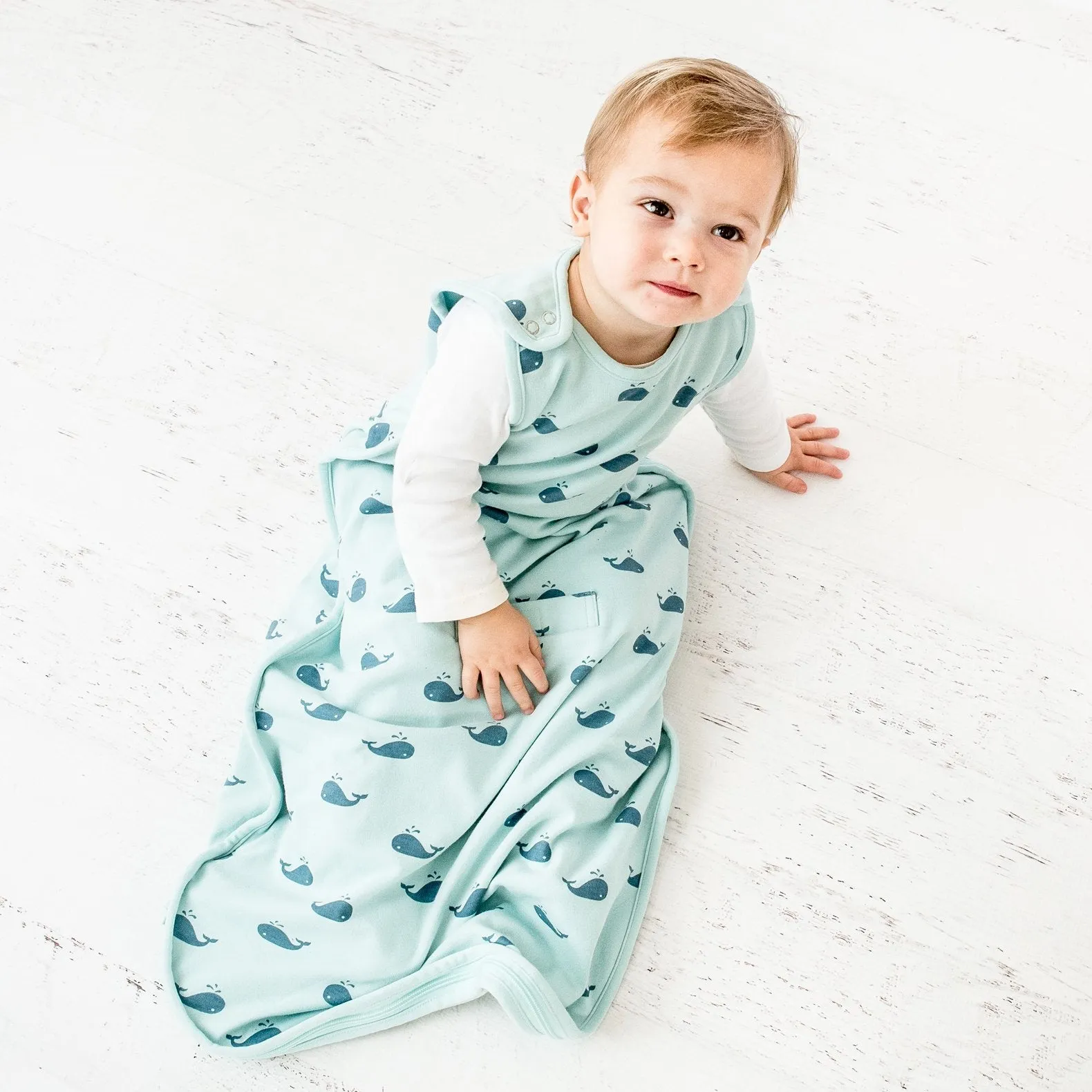 4 Season Ultimate Baby Sleep Bag, Merino Wool & Organic Cotton, 2 Months - 2 Years, Whales