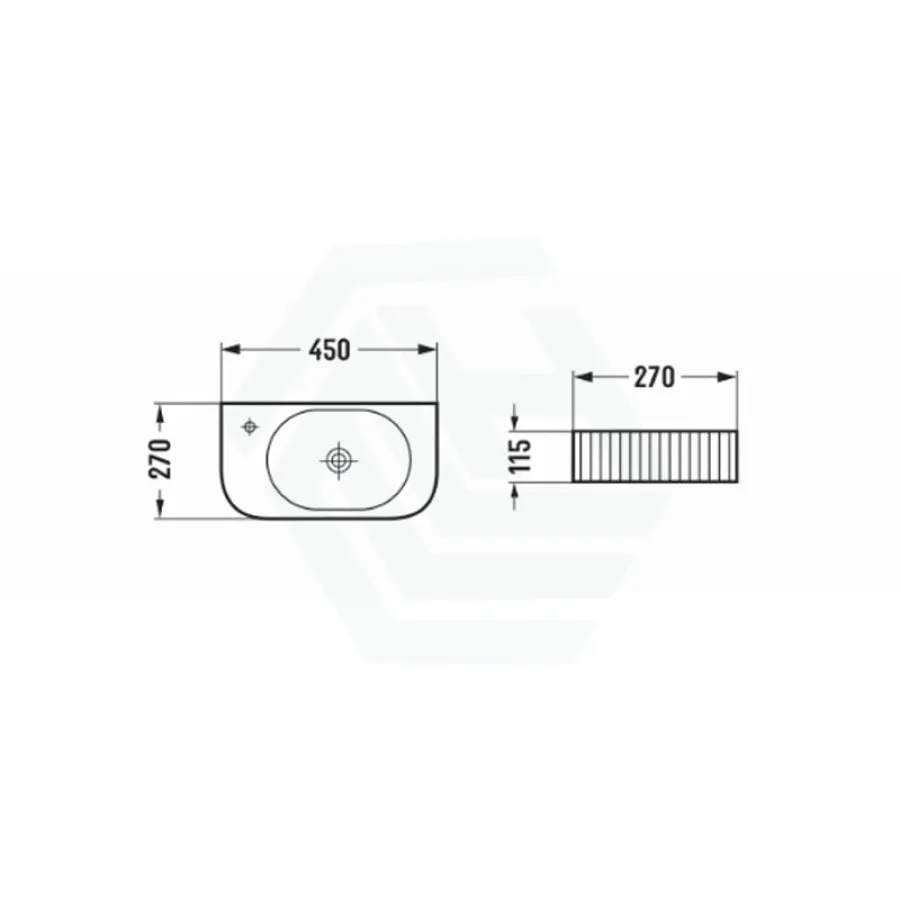 450x270x115mm Gloss White Fluted Wall Hung & Above Counter Basin Ceramic