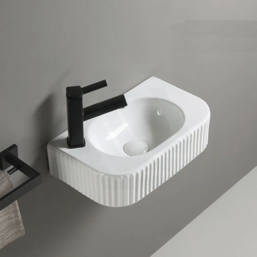 450x270x115mm Gloss White Fluted Wall Hung & Above Counter Basin Ceramic