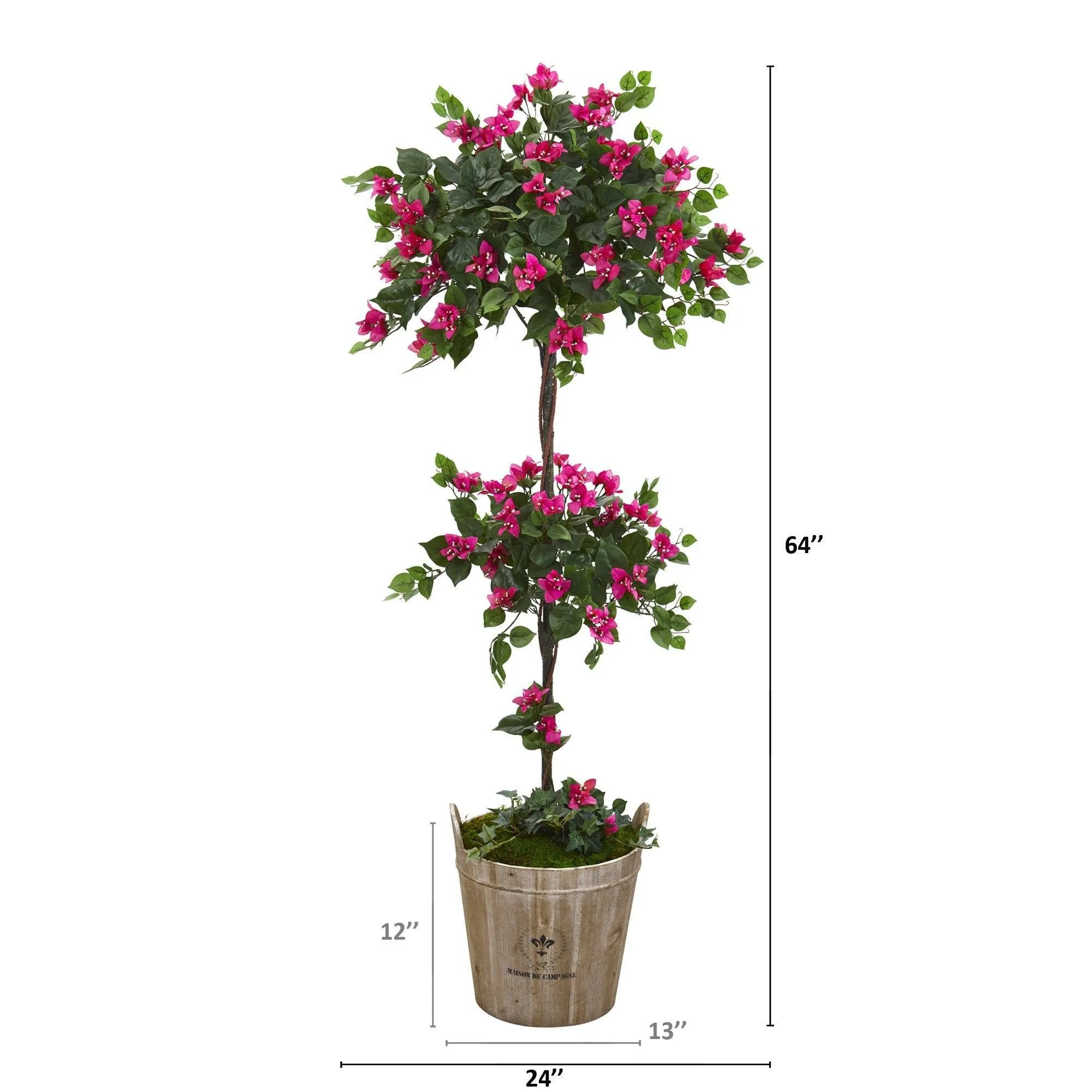 64” Bougainvillea Artificial Topiary Tree in Farmhouse Planter