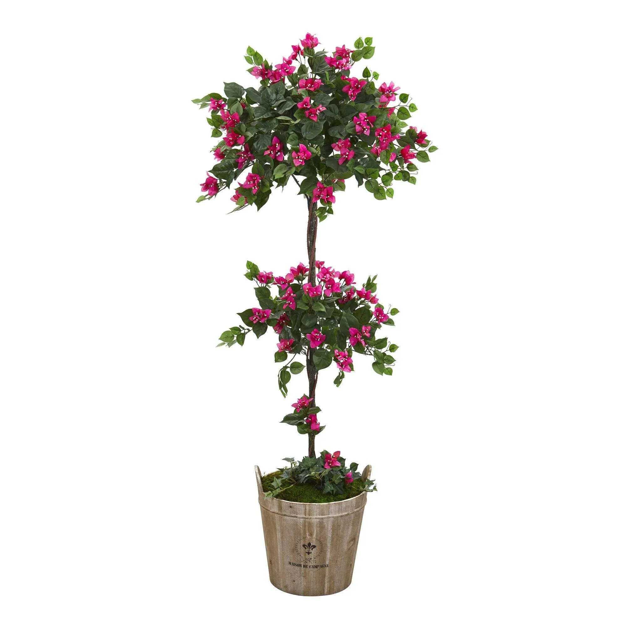 64” Bougainvillea Artificial Topiary Tree in Farmhouse Planter