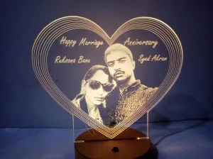 Apna Photo®Heart Shape 3D Illusion Photo Frame LED Lamp Multicolored 16 Color Changing Customized and Personalized with Any Photo and Name Perfect Wedding Anniversary Gift for Couples 20x18 cm