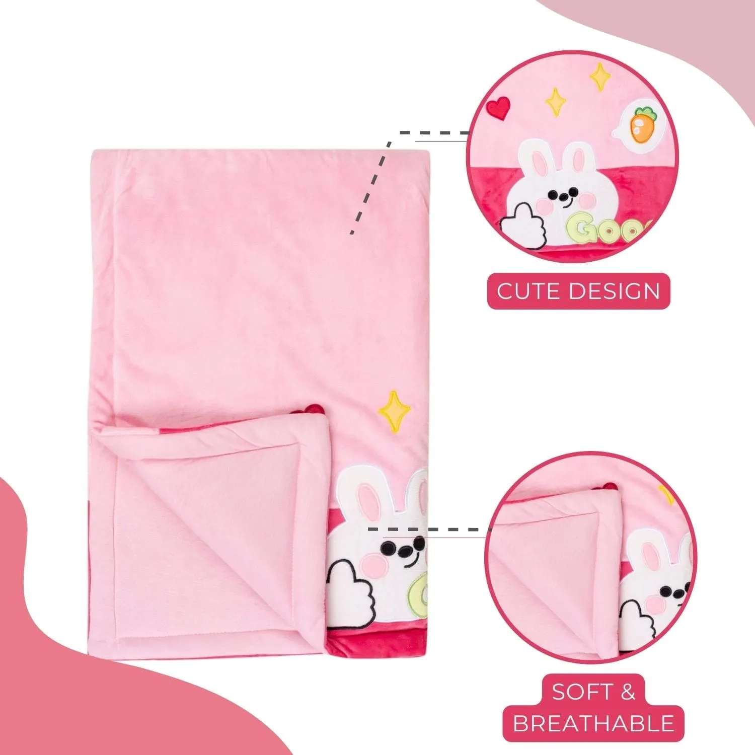 Baby Moo Bunny Plush Cotton All Season Nursery Blanket - Pink