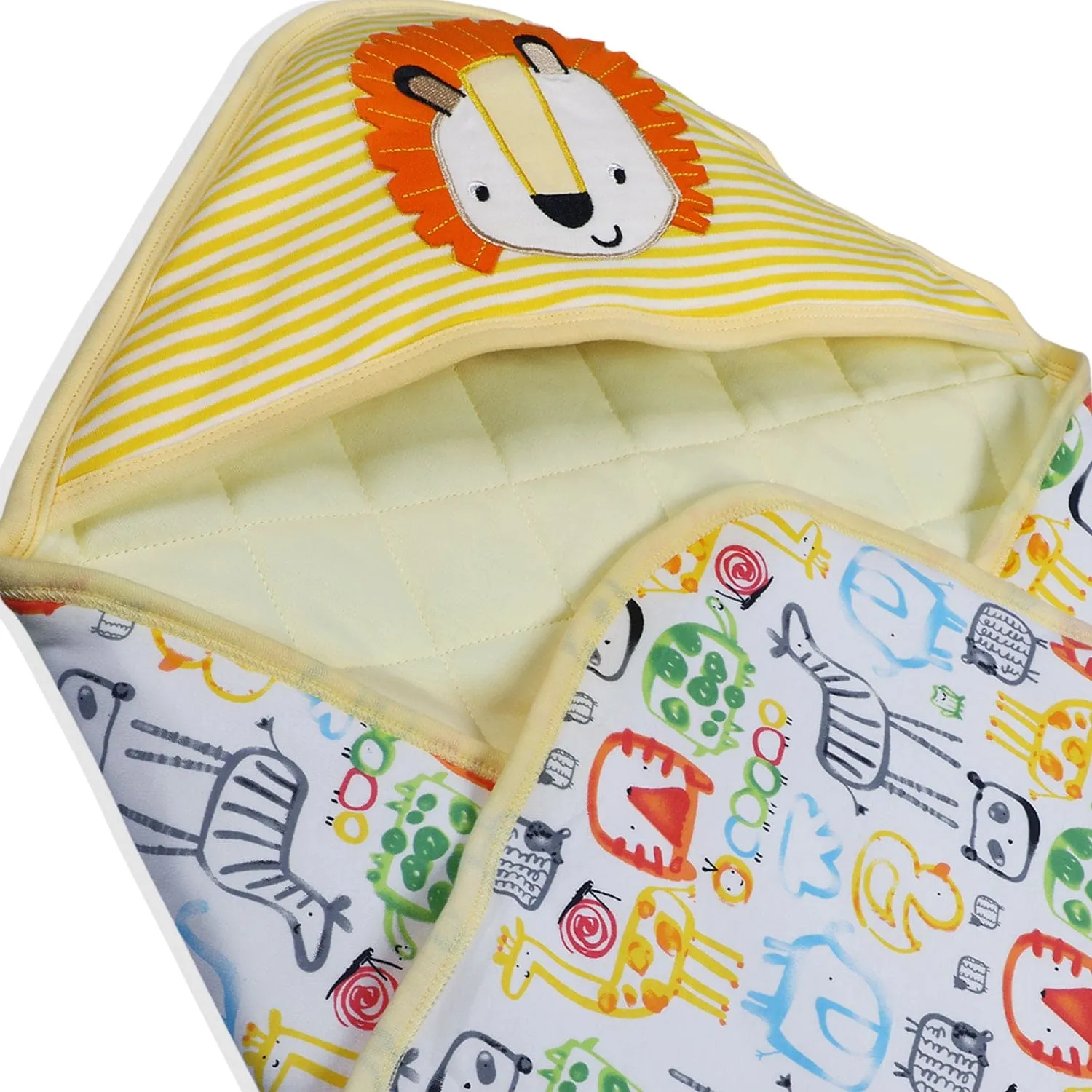 Baby Moo Roaring Lion Warm Hooded Quilted Wrapper - Yellow