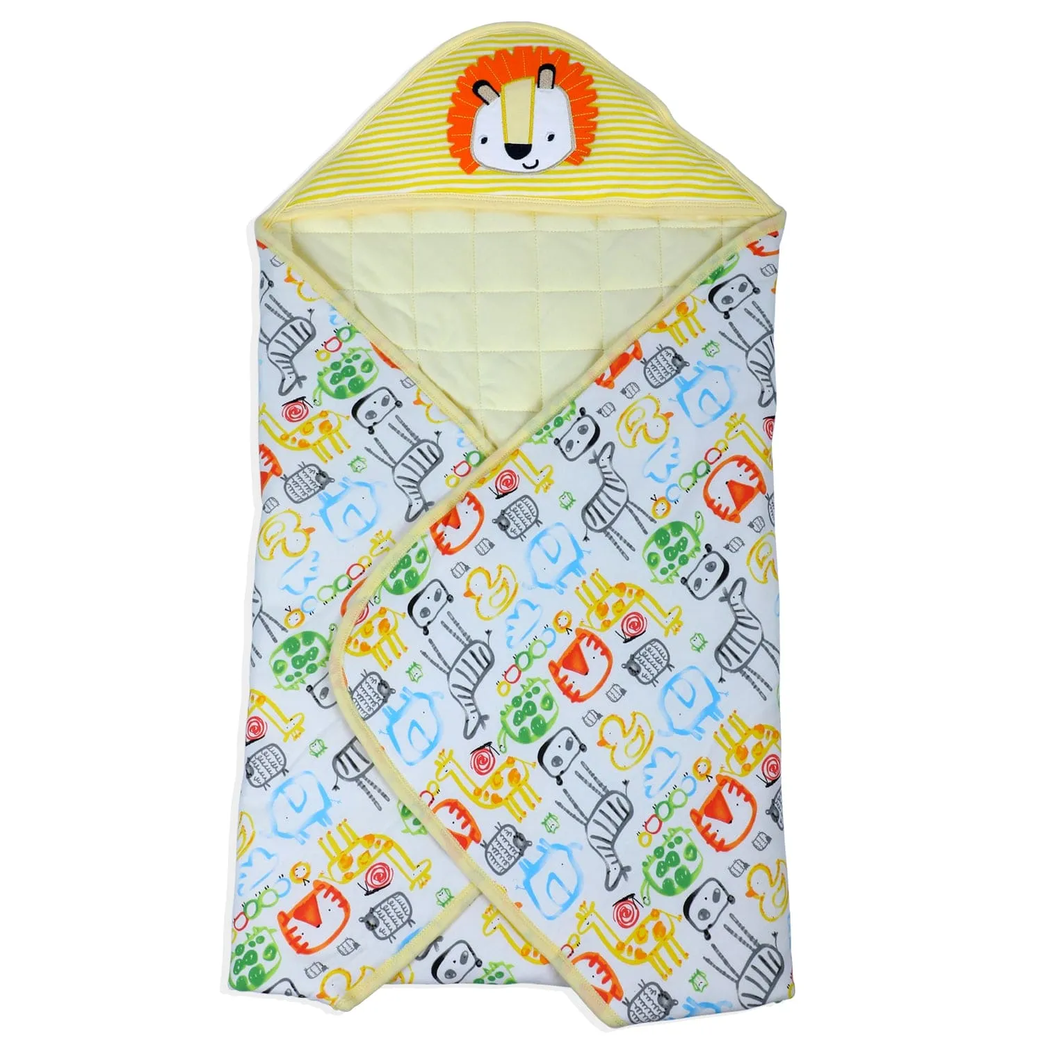 Baby Moo Roaring Lion Warm Hooded Quilted Wrapper - Yellow