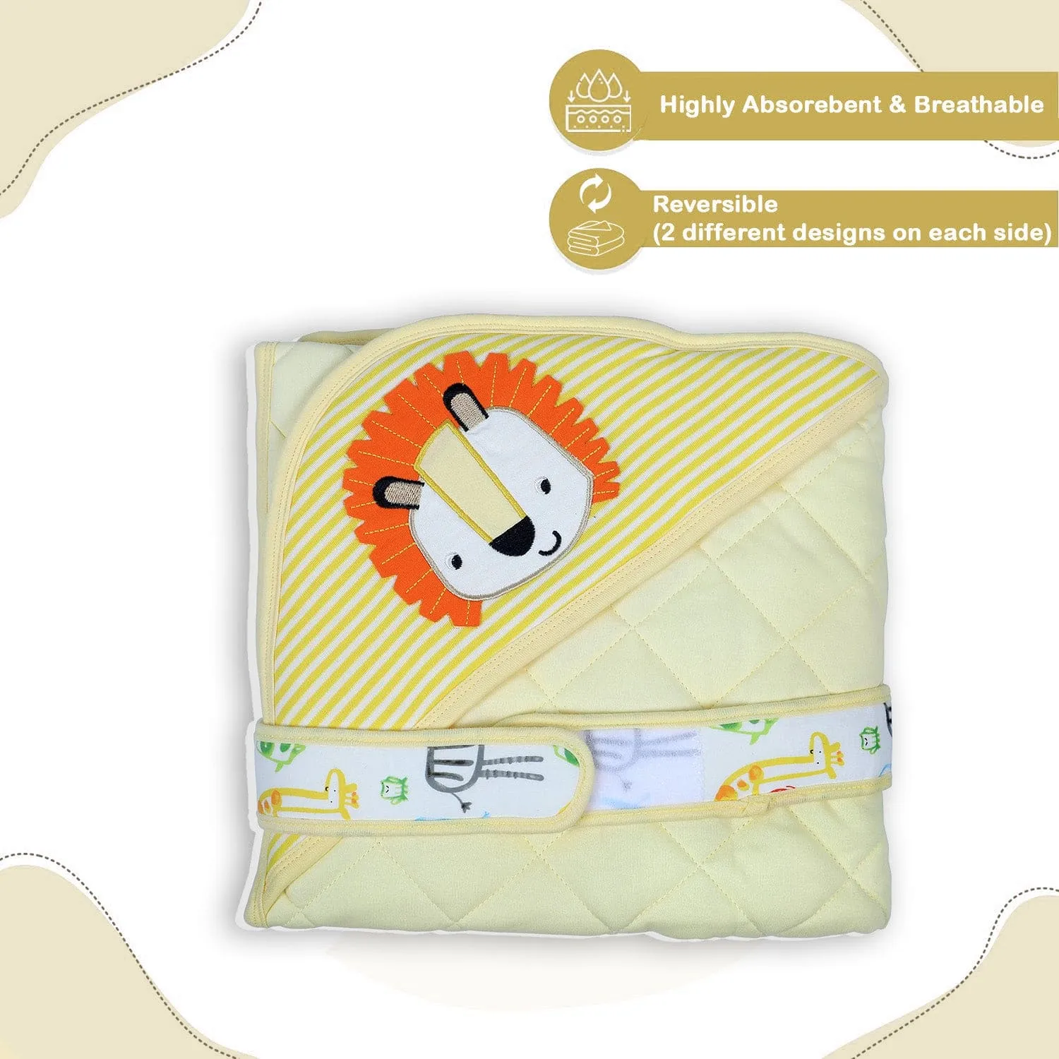 Baby Moo Roaring Lion Warm Hooded Quilted Wrapper - Yellow