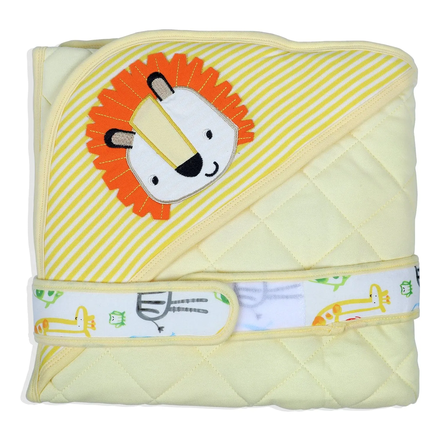 Baby Moo Roaring Lion Warm Hooded Quilted Wrapper - Yellow