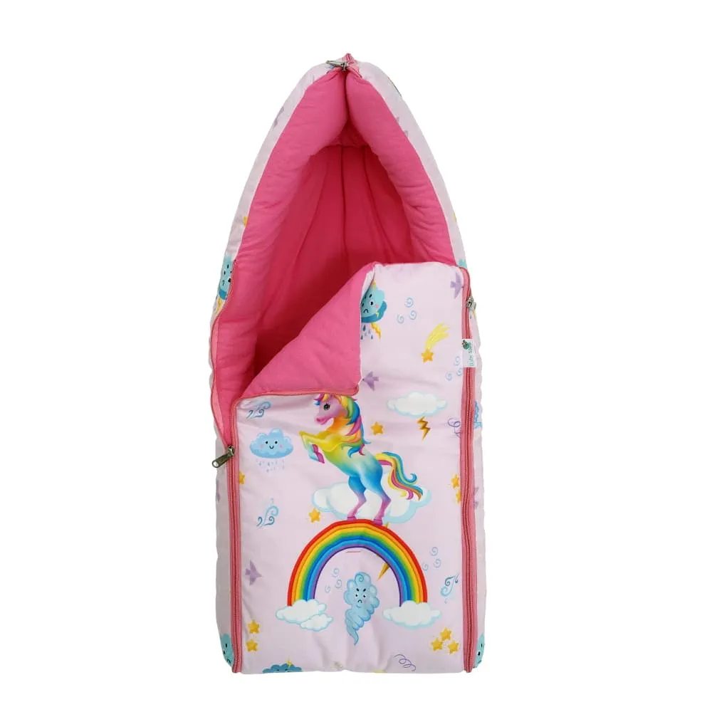 Baby Moo Unicorn Premium Carry Nest Velvet With Hosiery Lining Sleeping Bag - Pink