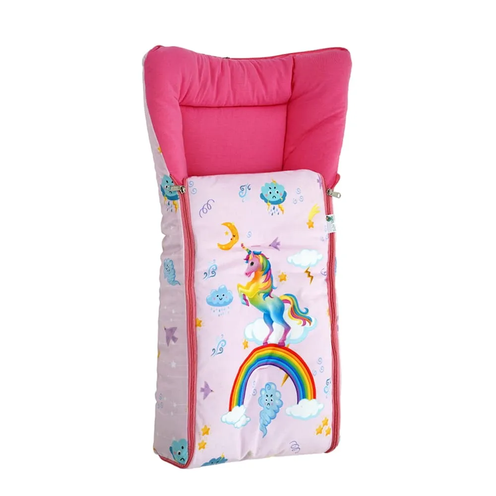 Baby Moo Unicorn Premium Carry Nest Velvet With Hosiery Lining Sleeping Bag - Pink