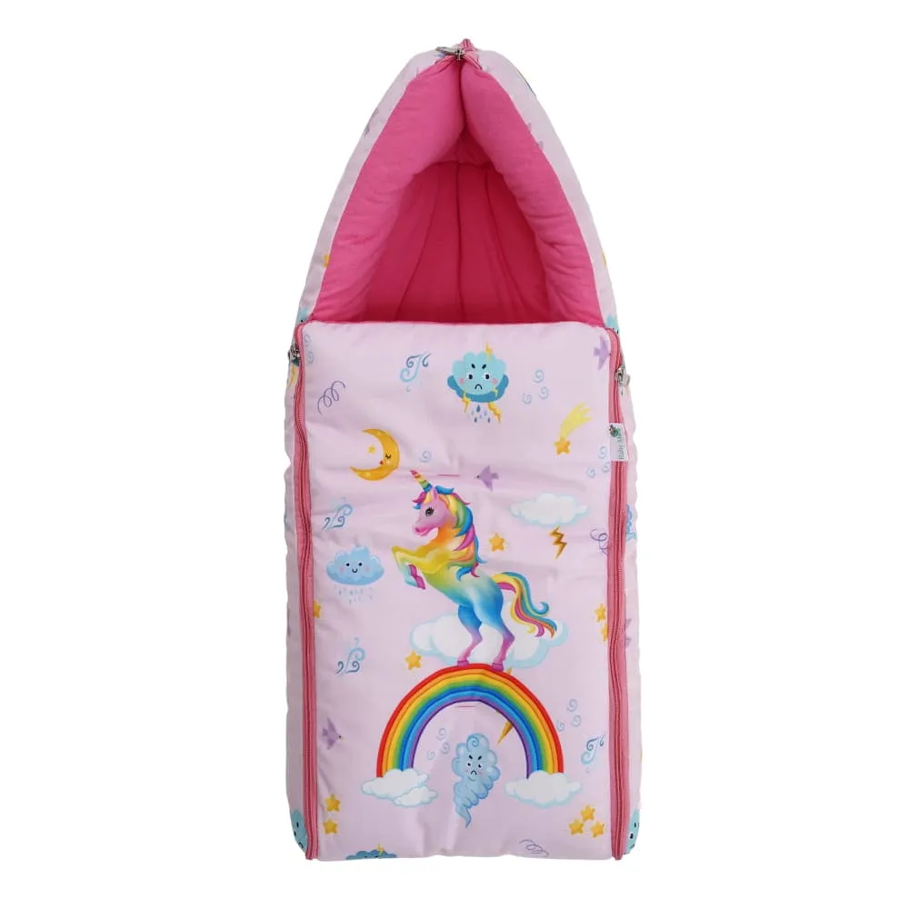 Baby Moo Unicorn Premium Carry Nest Velvet With Hosiery Lining Sleeping Bag - Pink