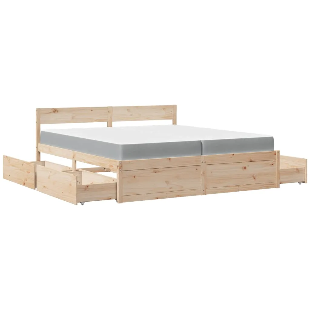 Bed with Drawers and Mattress 200x200 cm Solid Wood Pine