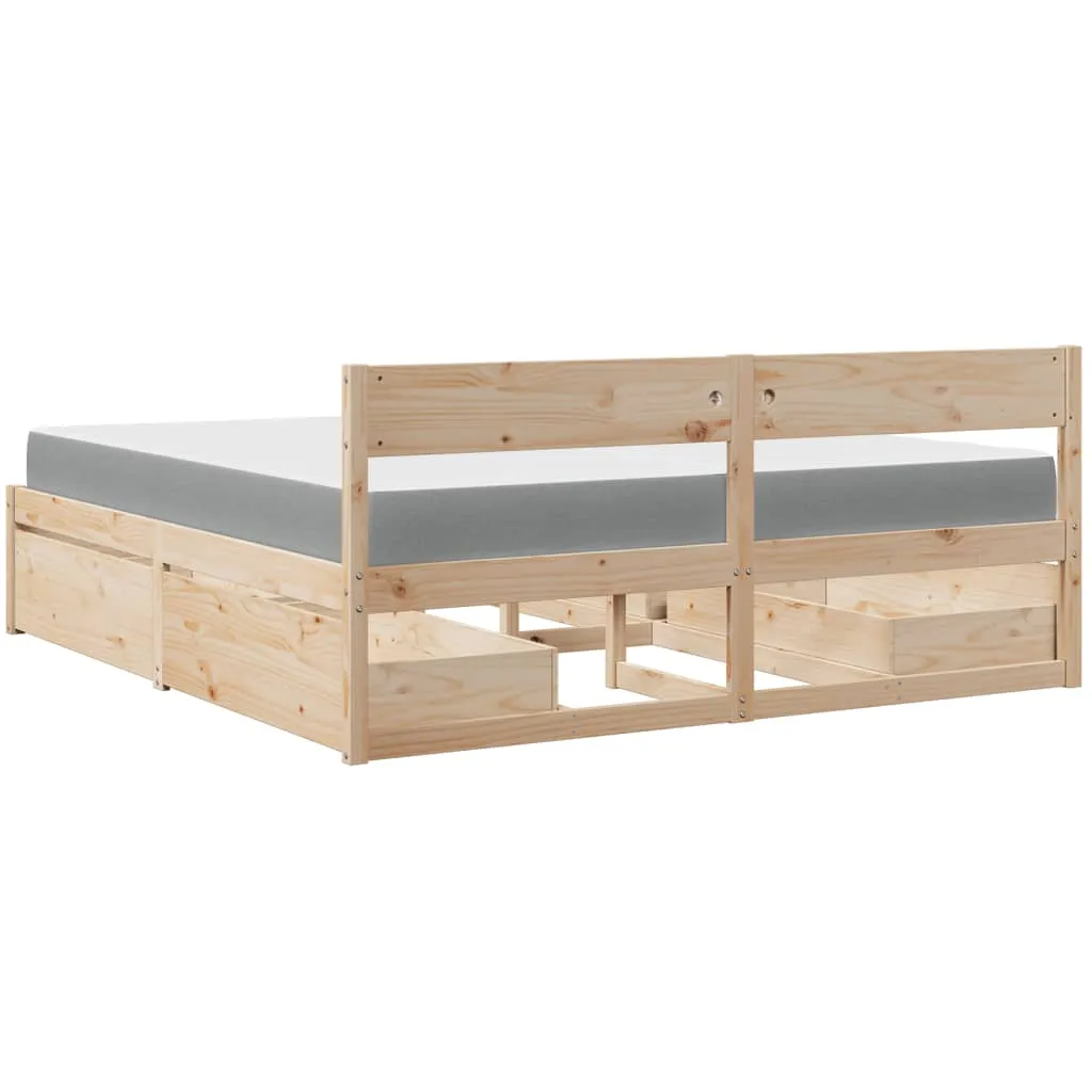 Bed with Drawers and Mattress 200x200 cm Solid Wood Pine