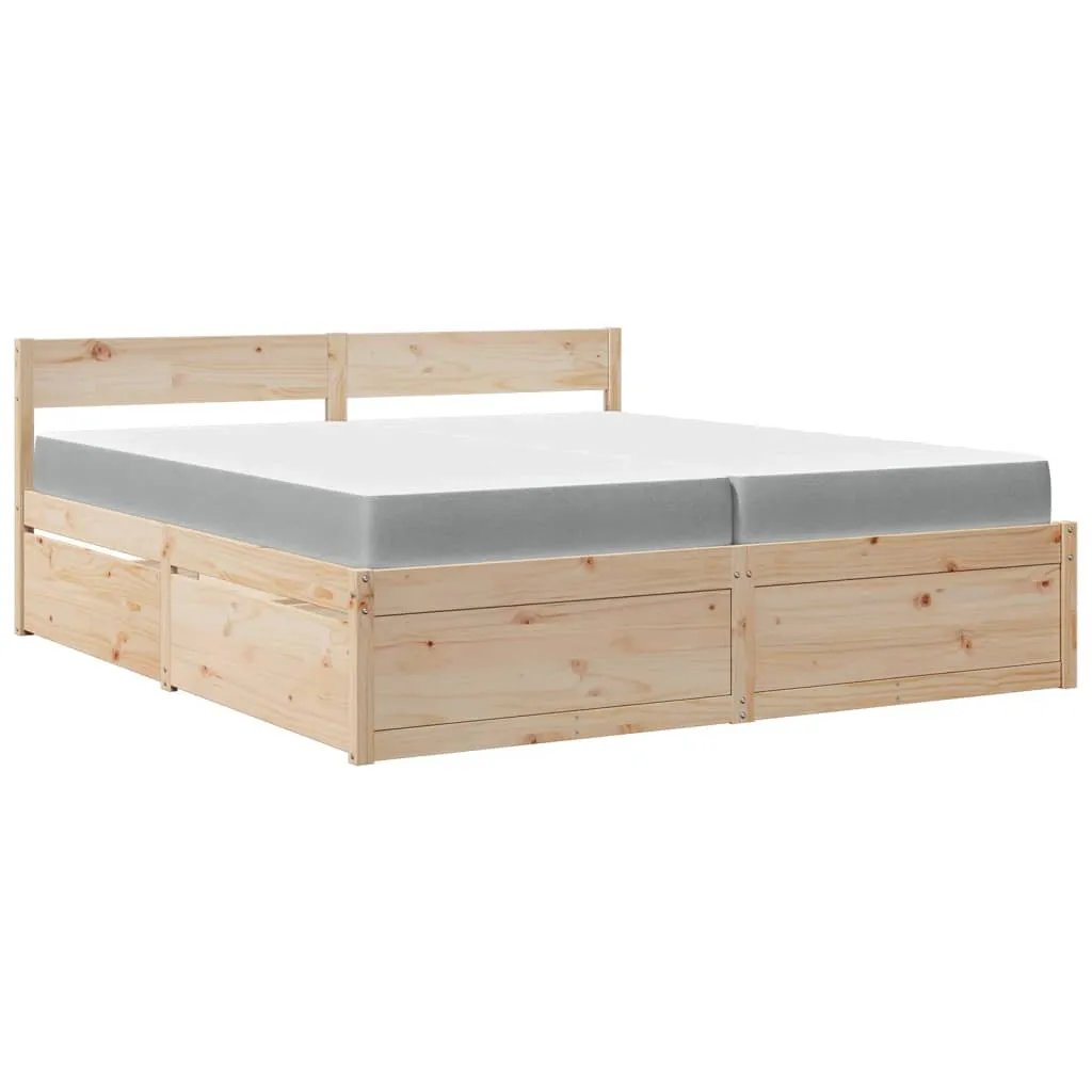 Bed with Drawers and Mattress 200x200 cm Solid Wood Pine