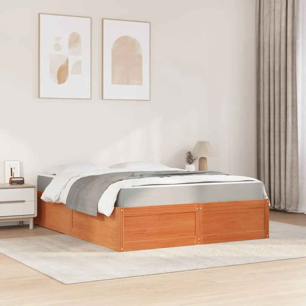 Bed with Mattress Wax Brown 140x200 cm Solid Wood Pine