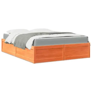 Bed with Mattress Wax Brown 140x200 cm Solid Wood Pine