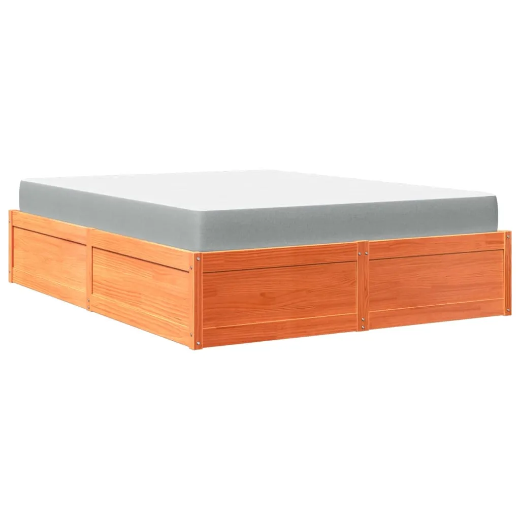 Bed with Mattress Wax Brown 140x200 cm Solid Wood Pine