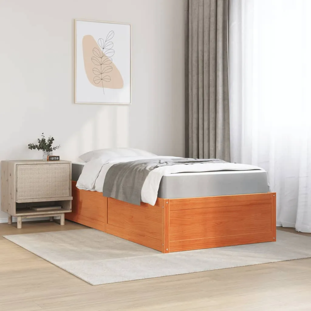 Bed with Mattress Wax Brown 90x190 cm Single Solid Wood Pine