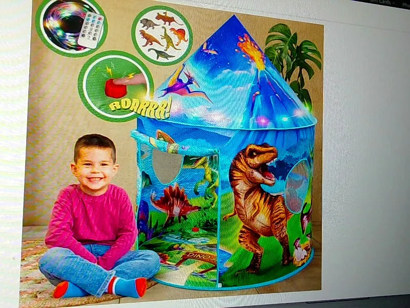 Children's Dinosaur Play Tent with Light-Up Features - No Size