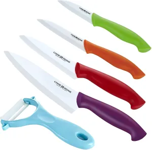 Cook N Home 9-Piece Ceramic Knife Set with Sheaths, Multicolor