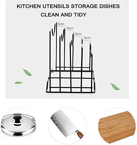 Craft Mshopr Multifunctional Kitchen Cabinet Pantry Pan and Pot Lid Organizer Rack Holder Multifunctional Kitchen Cookware Chopping Board Organizer Space Saving Storage Rack,Black (Classic)