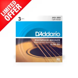 D'Addario EJ16-3D Phosphor Bronze 12-53 - 3 Pack