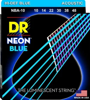 DR Handmade Strings NBA-10 NEON Blue Coated Phosphor Bronze Acoustic Guitar String Set - Extra Light (10-48)