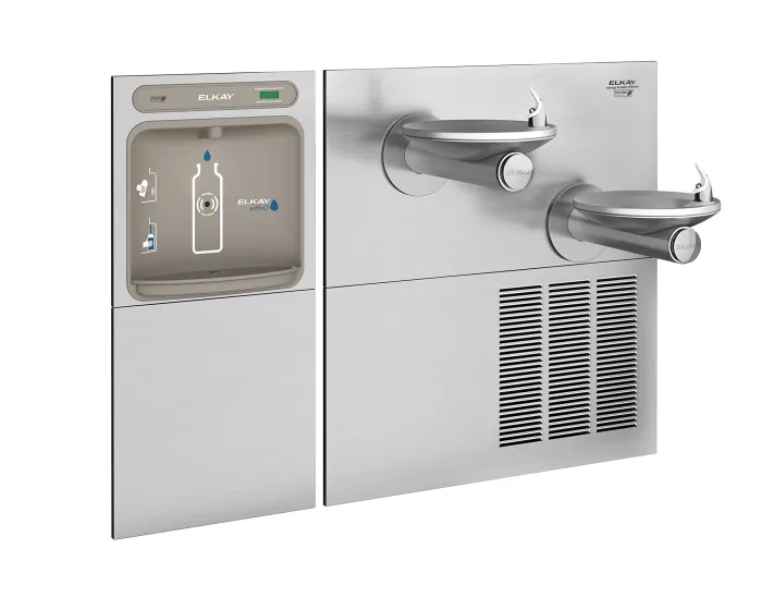 Elkay EZWS-SFGRN28K | In-wall Bi-level Bottle Filling Station | Filterless, High-efficiency chiller, SwirlFlo fountains, Stainless Steel