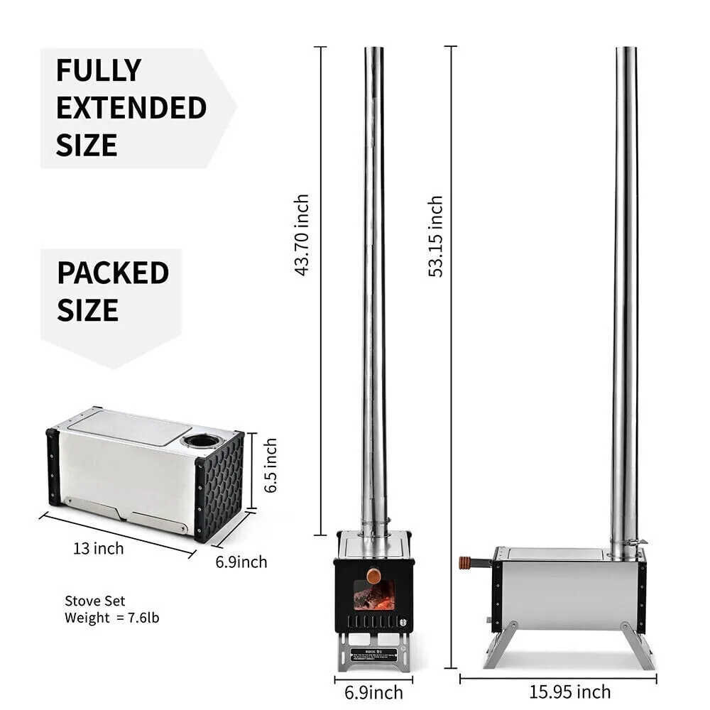 essential Portable Winter Hot Tent Camping Wood Stove Bushcraft Firewood Stove w/Chimney