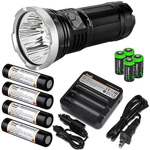 FENIX LD75C 4200 Lumen four color CREE LED (White/Red/Blue/Green) Flashlight with Fenix ARE-C1 battery charger, 4 X Fenix 18650 ARB-L2M rechargeable Li-ion batteries and four EdisonBright CR123A Lithium batteries bundle