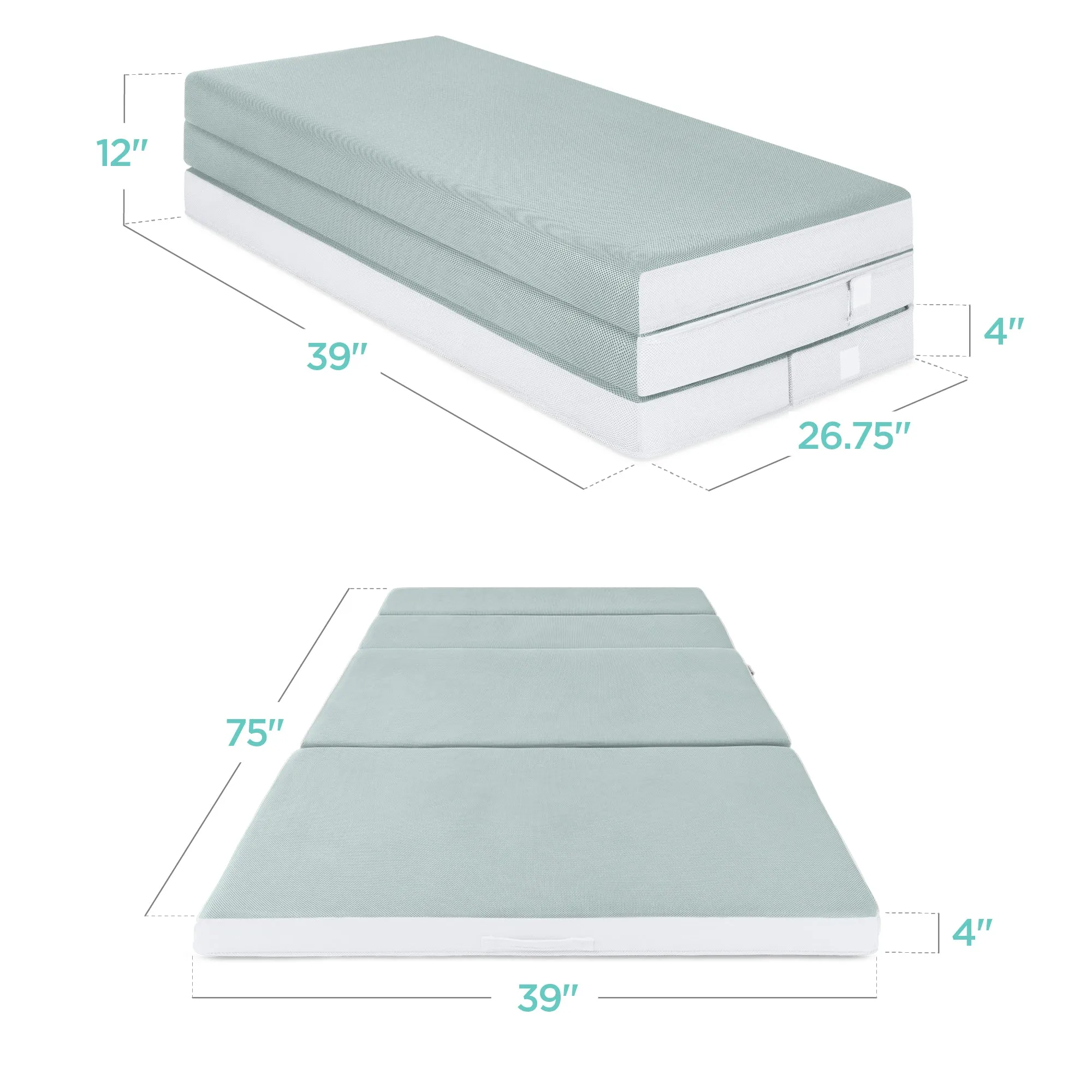 Folding Portable Seafoam Mattress Topper w/ Plush Foam - 4in