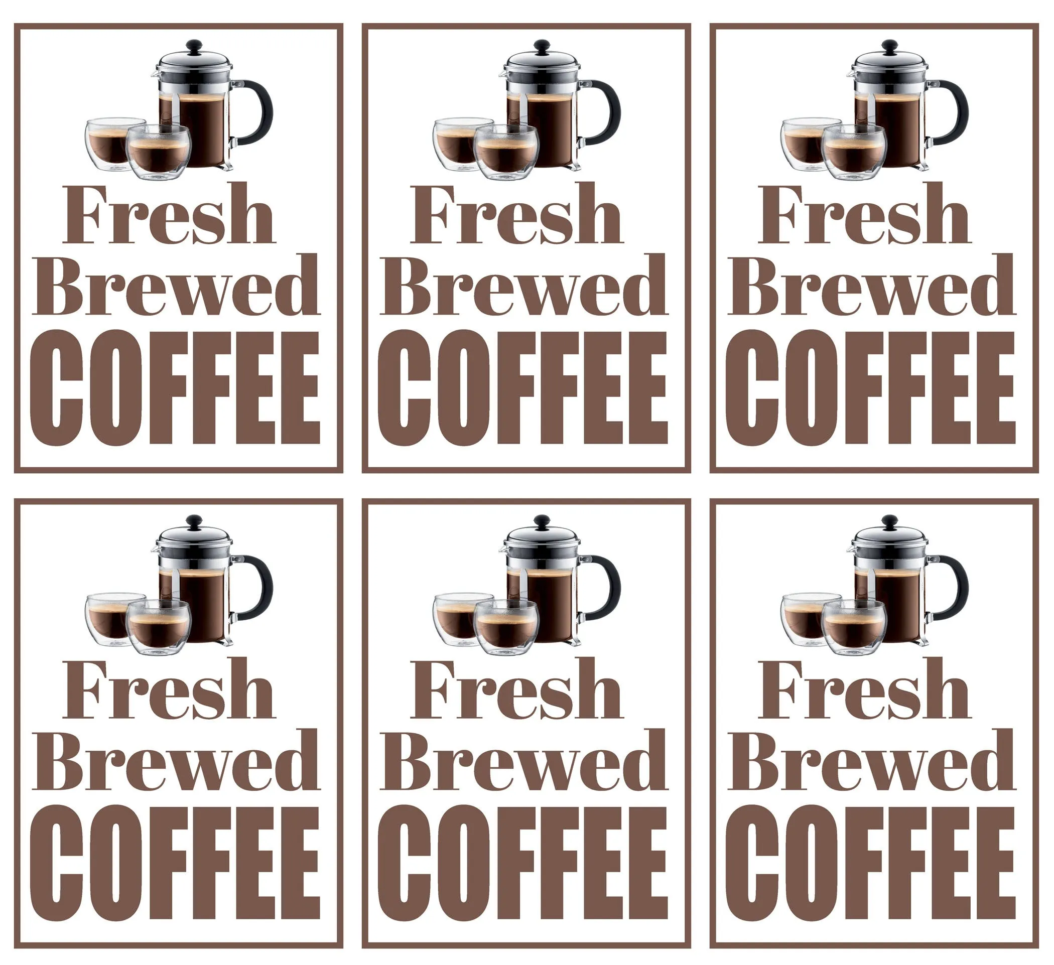 Fresh Brewed Coffee Store Window Display Paper Signs; 18w x 24h - 6 Pack