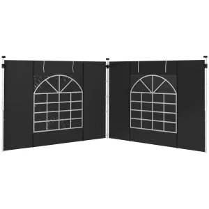 Gazebo Side Panels, 2 Pack Sides Replacement, for 3x3(m) or 3x6m Pop Up Gazebo, with Windows and Doors, Black