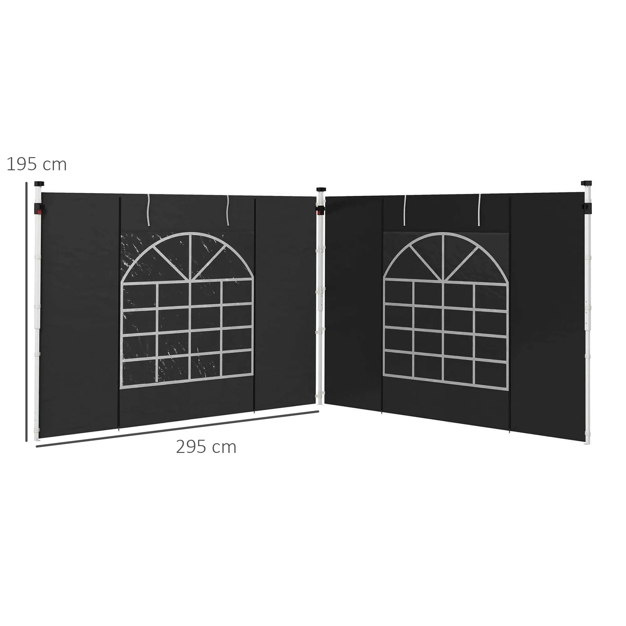 Gazebo Side Panels, 2 Pack Sides Replacement, for 3x3(m) or 3x6m Pop Up Gazebo, with Windows and Doors, Black