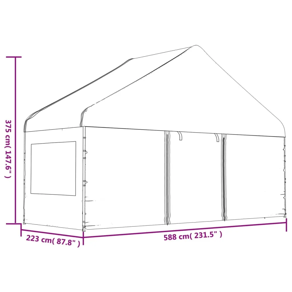 Gazebo with Roof White 5.88x2.23x3.75 m Polyethylene