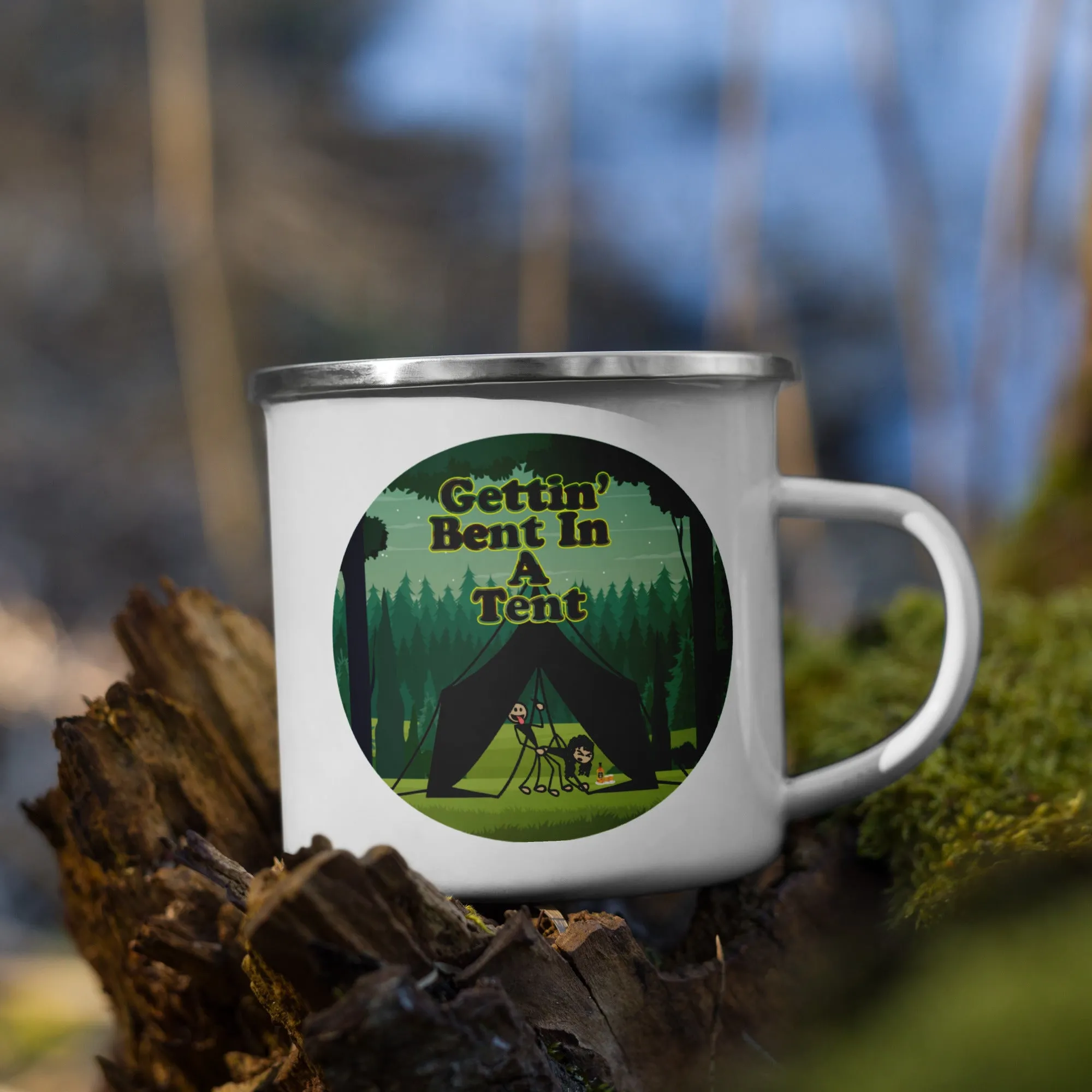 Gettin' Bent In a Tent Enamel Camp Mug