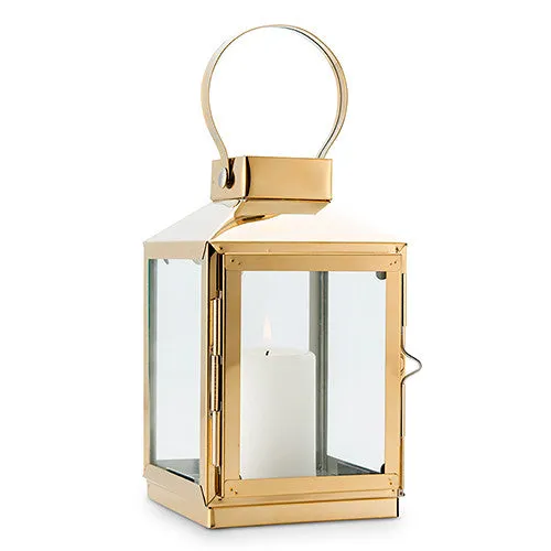 Gold Decorative Candle Lantern with Glass Panels