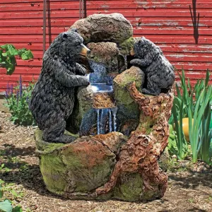 Grizzly Gulch Two Black Bears Sculptural Fountain With LED