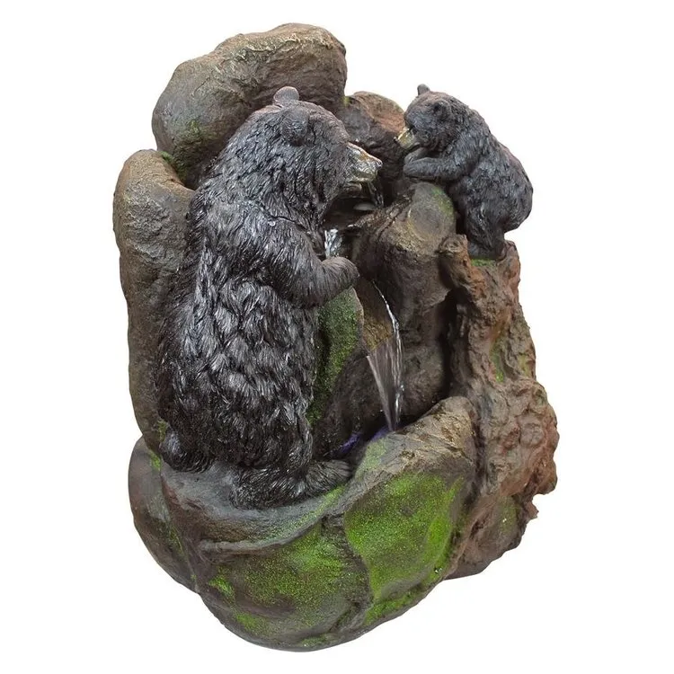 Grizzly Gulch Two Black Bears Sculptural Fountain With LED