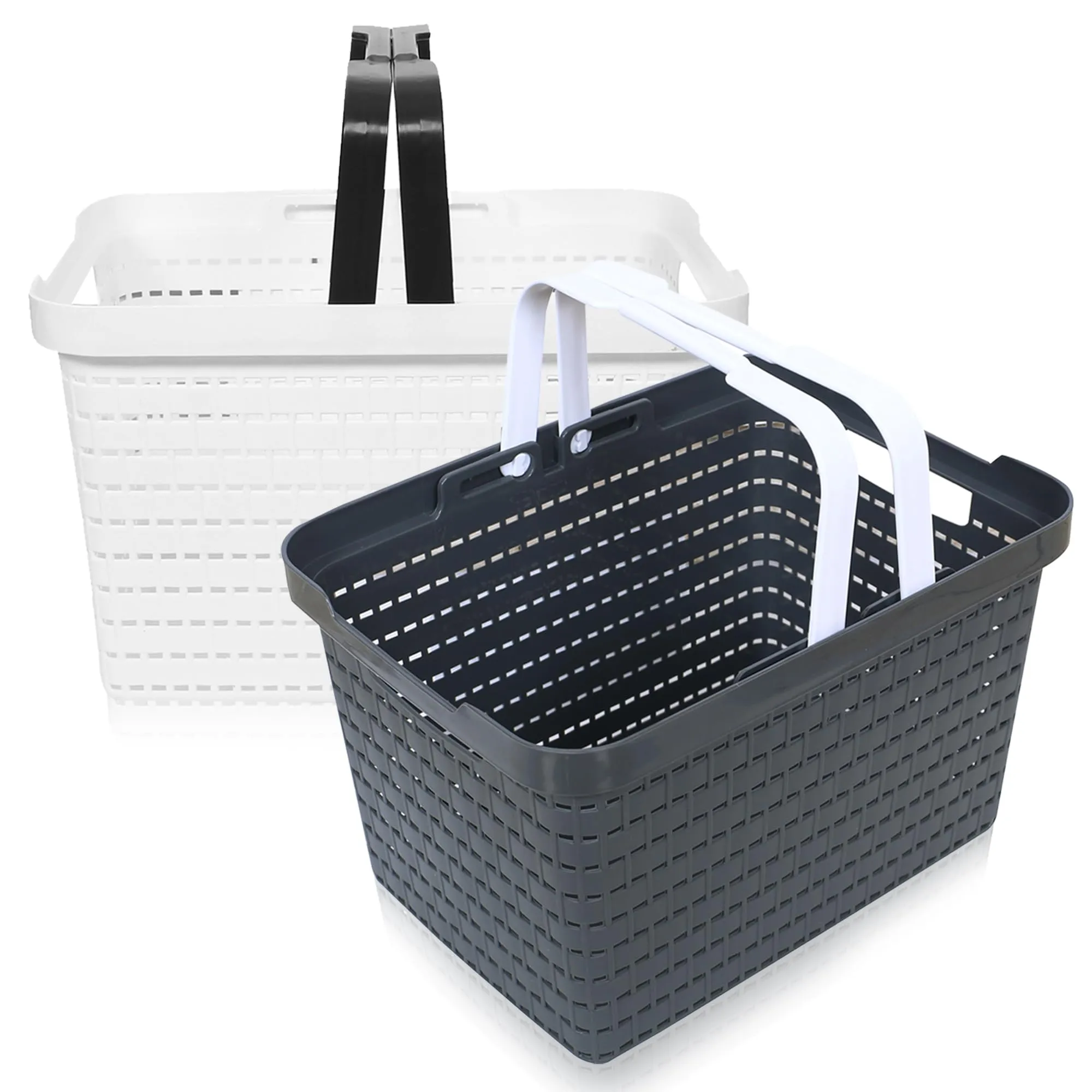 Kuber Industries Basket | Plastic Fruits Storage Basket | Picnic Storage Basket | Kitchen Storage Basket | Stationery Storage Basket | FLORA-222 | Pack of 2 | White & Gray