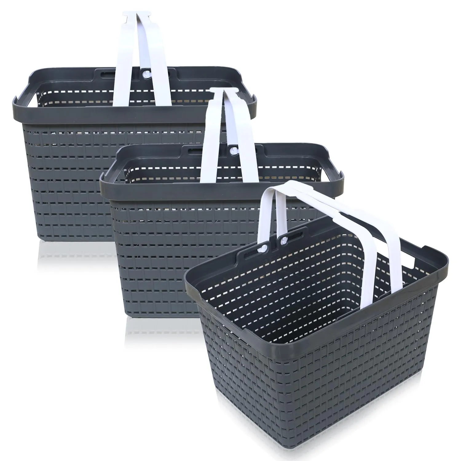 Kuber Industries Basket | Plastic Storage Basket for Fruits | Storage Basket for Picnic | Storage Basket for Kitchen | Stationery Storage Basket | FLORA-222 | Pack of 3 | Gray