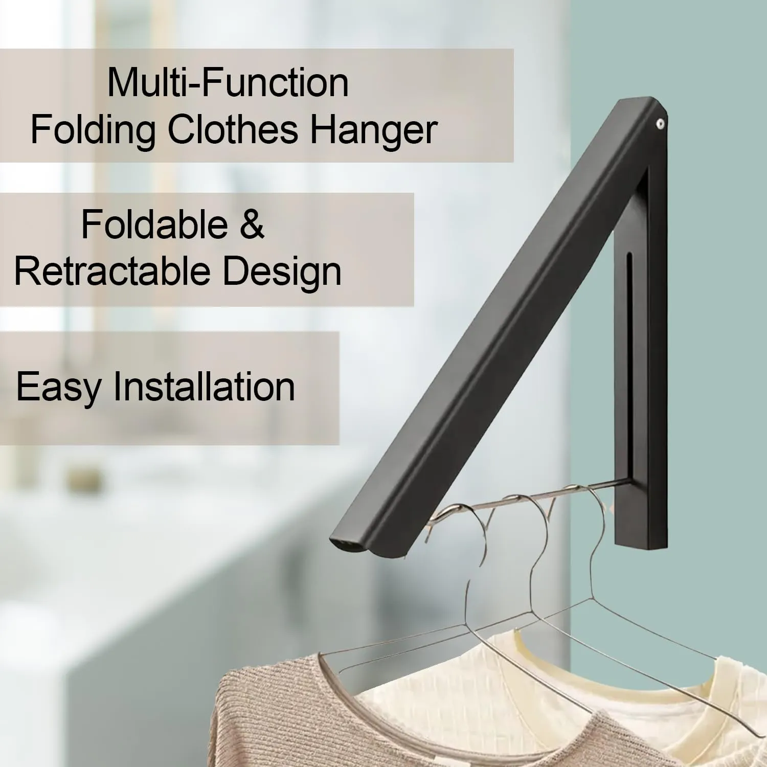 Kuber Industries Pack of 2 Cloth Drying Rack | Wall Mounted Drying Rack | Drying Rack for Toilets | Rack for Bathrooms | Clothes Rack for Bedrooms | Drilling Installation Rack | EN002 | Black