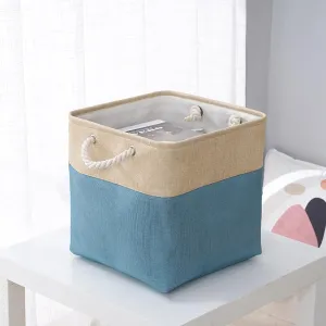 Kuber Industries Sqaure Storage Basket With Handle|Foldable Storage Organizer|Idol For Home D?cor, Storing Toys, Kids Clothes (Khaki-Blue)